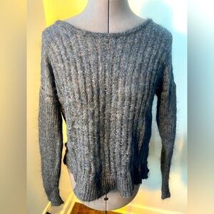 Hasson SZ S Cornflower Blue Crop Mohair Open Knit Hi-Lo Sweater NWOT
